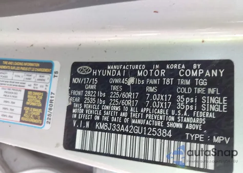 2016 Hyundai Tucson Se from USA, damaged, VIN KM8J33A42GU125384